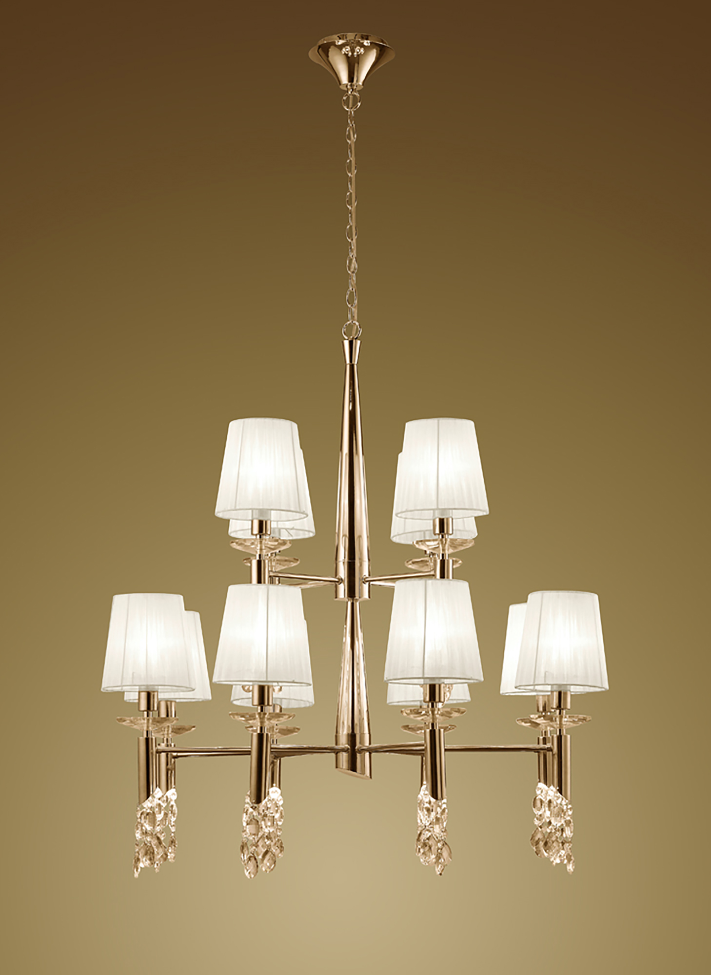 Tiffany French Gold-White Crystal Ceiling Lights Mantra Tiered Crystal Fittings